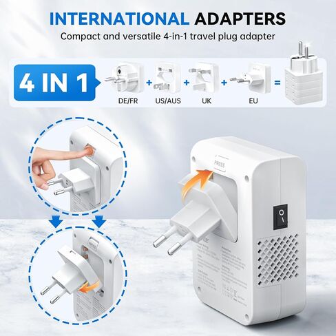 DOACE 220V to 110V Converter 350W Voltage Converter US to Europe for Hair Straightener/Curling Iron Converter for European Travel with 4-Port USB Charging and UK/AU/US/EU Worldwide Plug Adapter in Kuwait
