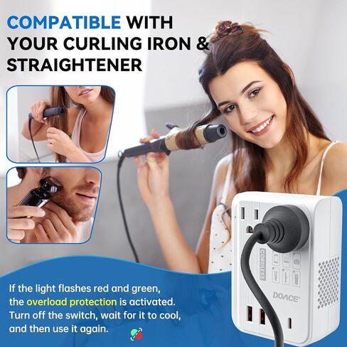 DOACE 220V to 110V Converter 350W Voltage Converter US to Europe for Hair Straightener/Curling Iron Converter for European Travel with 4-Port USB Charging and UK/AU/US/EU Worldwide Plug Adapter in Kuwait