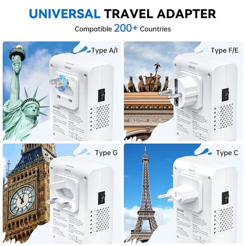 DOACE 220V to 110V Converter 350W Voltage Converter US to Europe for Hair Straightener/Curling Iron Converter for European Travel with 4-Port USB Charging and UK/AU/US/EU Worldwide Plug Adapter in Kuwait