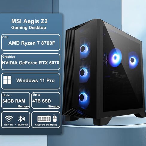MSI Aegis Z2 Gaming Desktop AMD Octa-core Ryzen 7 8700F 32GB RAM 1TB SSD GeForce RTX 5070 DLSS 4 (Up to 988 AI Tops) 750W 80+ Gold PSU ARGB Fan CPU Air Cooling Win11Pro ICP Hub in Saudi Arabia