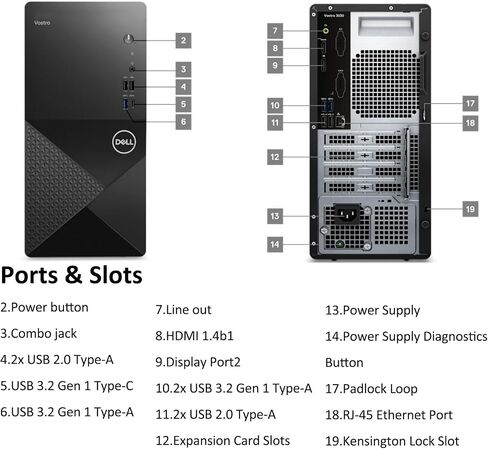 Dell Desktop Computers Tower PC للمنزل والأعمال ، 12th Gen Intel 4-Core I3-12100 (Beat i5-11500t) ، 16GB DDR5 RAM ، 512GB PCIE SSD ، WIFI 6 ، Bluetooth ، DisplayPort ، HDMI ، Type-C ، Windows 11 Pro in Saudi Arabia