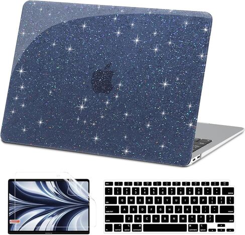 متوافق مع حافظة MacBook Air 13 بوصة 2022 2021 2020 2019 2018 إصدار M1 A2337 A2179 A1932، حافظة صلبة بتصميم لامع وواقي شاشة وغطاء لوحة مفاتيح، أزرق لؤلؤي in Kuwait