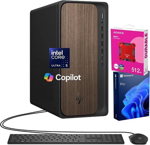 HP Omnidesk Envy Next Brand Business Desktop PC with Copilot & AI-Ready, Ultra 5 225F, 64GB DDR5 RAM, 2TB SSD, Wired KB & M, Support 4 Monitor 4K, Wi-Fi 6, W11P, Bundle with ADATA 512GB External SSD in Saudi Arabia