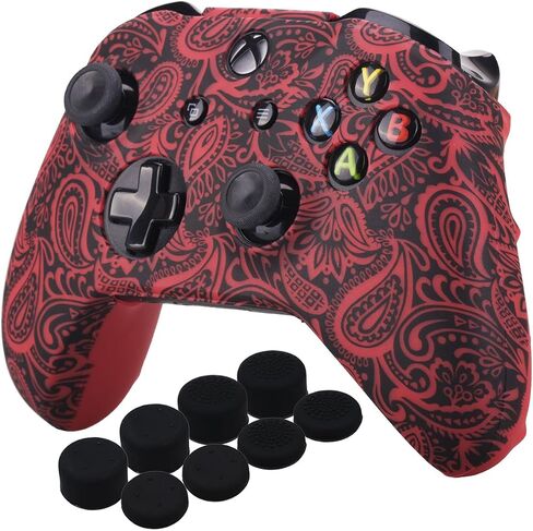 يورها طباعة الغلاف السيليكون المطاط الغلاف العلبة لأجهزة Xbox One S/X Controller x 1 (الزهور الأحمر) مع قبضة الإبهام المحترفة × 8 in Saudi Arabia