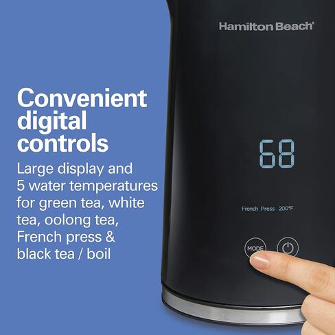 Hamilton Beach Digital Temperature Control Electric Tea Kettle, Hot Water Boiler & Heater 1.7L, 5 Preset Modes + Keep Warm, Fast Boil 1500 Watts, BPA Free, Cool-Touch Exterior, Black (41033) in Saudi Arabia