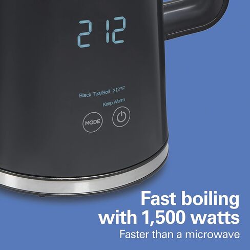 Hamilton Beach Digital Temperature Control Electric Tea Kettle, Hot Water Boiler & Heater 1.7L, 5 Preset Modes + Keep Warm, Fast Boil 1500 Watts, BPA Free, Cool-Touch Exterior, Black (41033) in Saudi Arabia