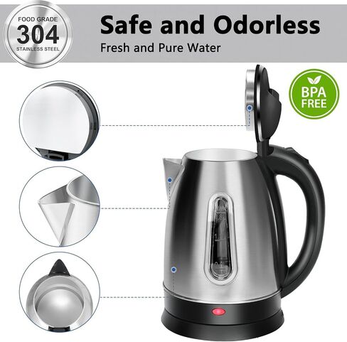 Stainless Steel Electric Kettle, 1.8 Liters Tea, Coffee Kettle & Hot Water Boiler, 360° Swivel Base, BPA Free, Auto Shut-Off, Boil-Dry Proof, 1100W in Saudi Arabia