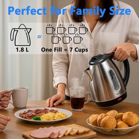 Stainless Steel Electric Kettle, 1.8 Liters Tea, Coffee Kettle & Hot Water Boiler, 360° Swivel Base, BPA Free, Auto Shut-Off, Boil-Dry Proof, 1100W in Saudi Arabia