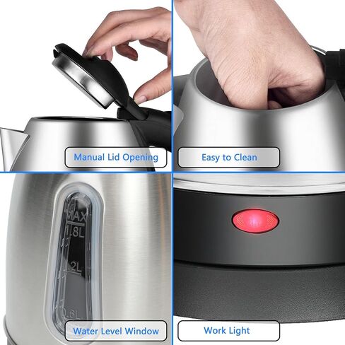 Stainless Steel Electric Kettle, 1.8 Liters Tea, Coffee Kettle & Hot Water Boiler, 360° Swivel Base, BPA Free, Auto Shut-Off, Boil-Dry Proof, 1100W in Saudi Arabia