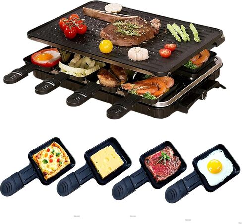 Raclette Table Grill, Indoor Grill Korean BBQ Grill Electric Griddle, 2 in 1 Electric Griddle Nonstick with 8 Raclette Cheese Pans Adjustable Temperature Control 1300W Ideal for Family and Party Fun in Saudi Arabia