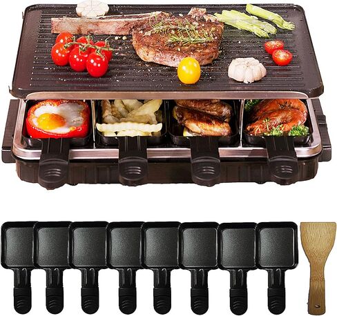 Korean BBQ Grill 2 in 1 Electric Griddle, Nonstick Electric Raclette Grill with 8 Raclette Pans, Adjustable Temperature 1300W,Reversible Smokeless for Indoor Family Party in Saudi Arabia