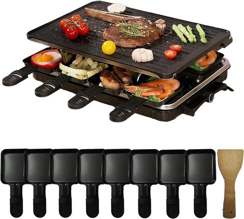 Electric Korean BBQ Indoor Grill Table Smokeless Portable Griddle Raclette Grill Nonstick with 8 Cheese Maker Pans Temperature Control & Dishwasher Safe 1300W Ideal for Parties and Family Fun in Saudi Arabia