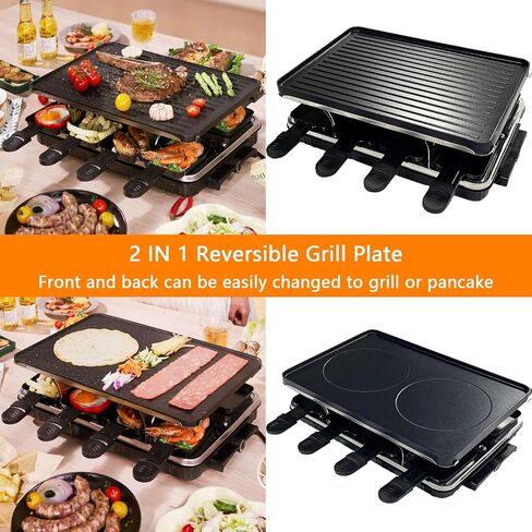Electric Korean BBQ Indoor Grill Table Smokeless Portable Griddle Raclette Grill Nonstick with 8 Cheese Maker Pans Temperature Control & Dishwasher Safe 1300W Ideal for Parties and Family Fun in Saudi Arabia