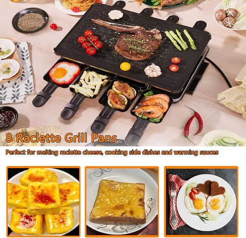 Electric Korean BBQ Indoor Grill Table Smokeless Portable Griddle Raclette Grill Nonstick with 8 Cheese Maker Pans Temperature Control & Dishwasher Safe 1300W Ideal for Parties and Family Fun in Saudi Arabia