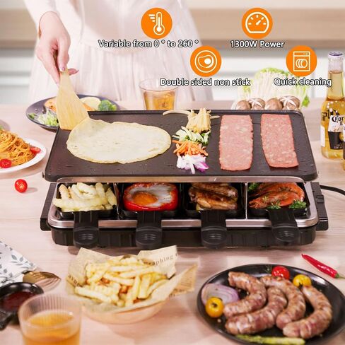 Electric Korean BBQ Indoor Grill Table Smokeless Portable Griddle Raclette Grill Nonstick with 8 Cheese Maker Pans Temperature Control & Dishwasher Safe 1300W Ideal for Parties and Family Fun in Saudi Arabia