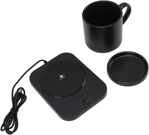 Coffee Mug Electric Warmer Intelligent 55℃ Constant Temperature USB Powered Beverage Warmer with Ceramic Cup for Desk Office Home Use ABS Ceramic 5V (Black) in Saudi Arabia