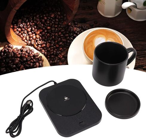 Coffee Mug Electric Warmer Intelligent 55℃ Constant Temperature USB Powered Beverage Warmer with Ceramic Cup for Desk Office Home Use ABS Ceramic 5V (Black) in Saudi Arabia