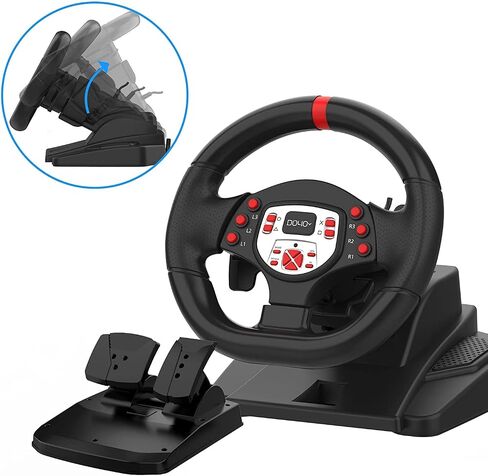 Doyo PS4 Gaming Racing عجلات توجيه مع دواسات ومحولات مجداف للكمبيوتر الشخصي ، و 180 درجة قابس كمبيوتر Volante والتشغيل مع الطول والميل القابل للتعديل لـ PlayStation 3/ Switch/ Android in Saudi Arabia