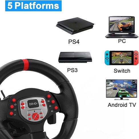 Doyo PS4 Gaming Racing عجلات توجيه مع دواسات ومحولات مجداف للكمبيوتر الشخصي ، و 180 درجة قابس كمبيوتر Volante والتشغيل مع الطول والميل القابل للتعديل لـ PlayStation 3/ Switch/ Android in Saudi Arabia