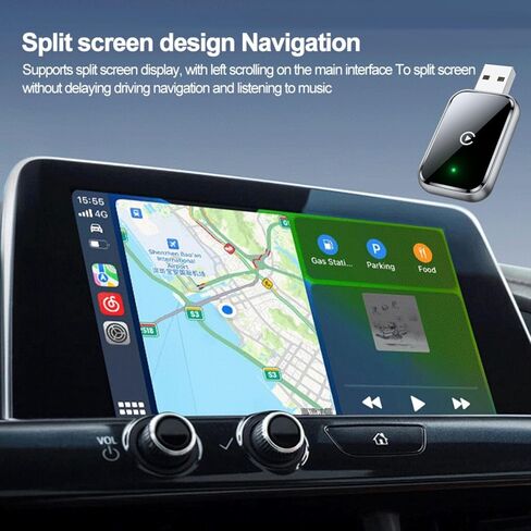 محول CarPlay اللاسلكي متوافق مع iPhone و Android Auto - شاحن الشاحن اللاسلكي - الاتصالات المجانية والملاحة والموسيقى - يعمل في Cars 2017+ مع منفذ USB/USB -C in Saudi Arabia