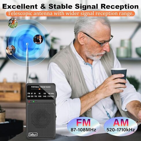 Trelc Portable Radio Am FM ، أجهزة الراديو الجيب مع استقبال ممتازة ، مكبر صوت وسماعات الرأس ، أجهزة راديو ترانزستور مصغرة تعمل بالبطارية مع مقطع خلفي للداخل ، في الهواء الطلق ، هدية للمسنين (الأسود) in Kuwait