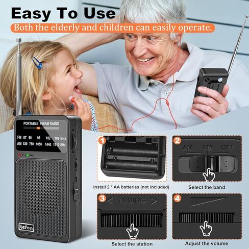 Trelc Portable Radio Am FM ، أجهزة الراديو الجيب مع استقبال ممتازة ، مكبر صوت وسماعات الرأس ، أجهزة راديو ترانزستور مصغرة تعمل بالبطارية مع مقطع خلفي للداخل ، في الهواء الطلق ، هدية للمسنين (الأسود) in Kuwait