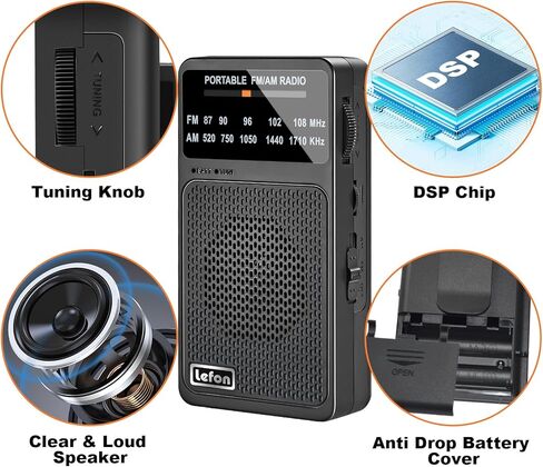 Trelc Portable Radio Am FM ، أجهزة الراديو الجيب مع استقبال ممتازة ، مكبر صوت وسماعات الرأس ، أجهزة راديو ترانزستور مصغرة تعمل بالبطارية مع مقطع خلفي للداخل ، في الهواء الطلق ، هدية للمسنين (الأسود) in Kuwait