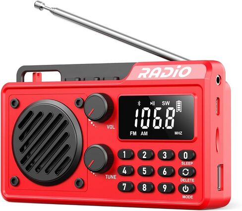 Portable Radio AM FM 1500mAh Rechargeable with Best Reception, Transistor shortwave Radio Wireless Bluetooth Speaker, with Large LCD Screen, Support TF Card U Disk, Earphone, Sleep Timer (Black) in Kuwait