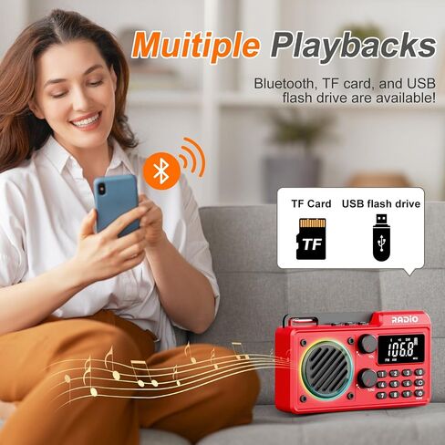 Portable Radio AM FM 1500mAh Rechargeable with Best Reception, Transistor shortwave Radio Wireless Bluetooth Speaker, with Large LCD Screen, Support TF Card U Disk, Earphone, Sleep Timer (Black) in Kuwait