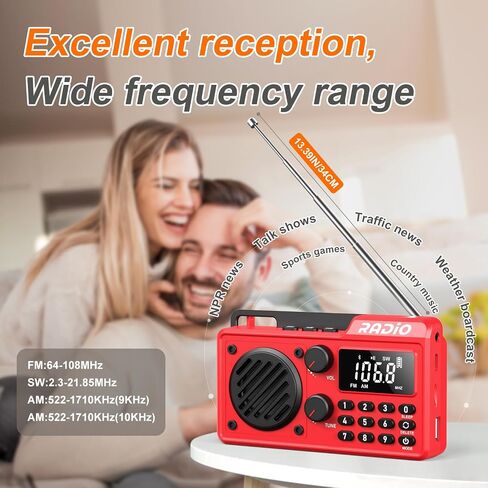 Portable Radio AM FM 1500mAh Rechargeable with Best Reception, Transistor shortwave Radio Wireless Bluetooth Speaker, with Large LCD Screen, Support TF Card U Disk, Earphone, Sleep Timer (Black) in Kuwait