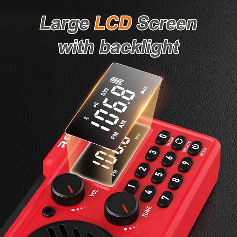Portable Radio AM FM 1500mAh Rechargeable with Best Reception, Transistor shortwave Radio Wireless Bluetooth Speaker, with Large LCD Screen, Support TF Card U Disk, Earphone, Sleep Timer (Black) in Kuwait