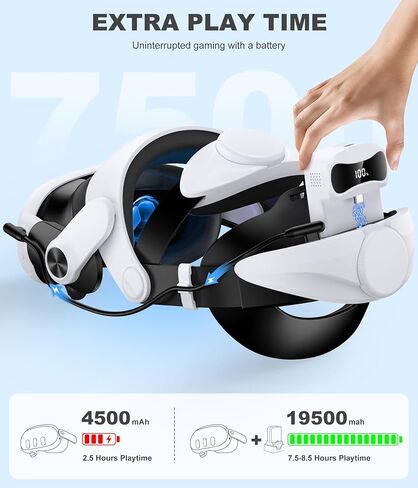 DXKK Head Strap for Meta Quest 3/3s/2 with 7500mAh Battery & Charger Dock- Extended 4H and Balanced, Double Adjustment Dials, Enhanced Comfort VR Headset Strap in Kuwait