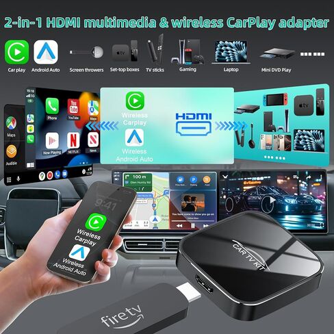 Max Max Max مع Car TV with Wireless Carplay ومحول Android Auto ، محول عصا Fire TV للسيارة ، 3 في 1 HD HDML محول الوسائط المتعددة يلقيون/لعبة للسيارات للسيارات السلكية ومعظم أجهزة البث in Saudi Arabia