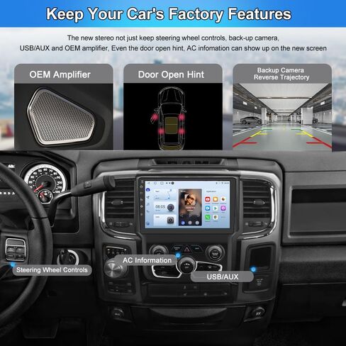 Car Radio Stereo for Dodge Ram 2013-2019 1500 2500 3500 Built in Carplay/Android Auto 9 inch Head Unit 2G RAM 32G ROM with DSP BT GPS FM WiFi Automatic AC in Saudi Arabia