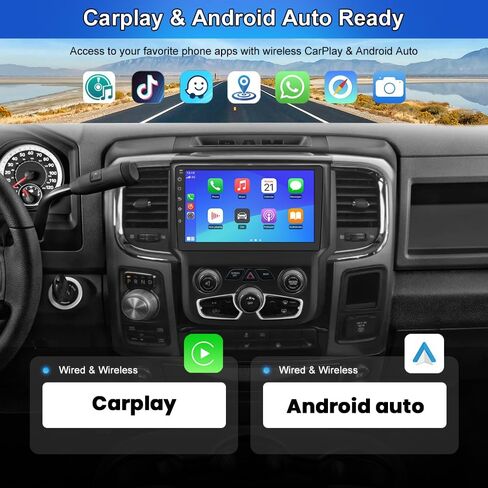 Car Radio Stereo for Dodge Ram 2013-2019 1500 2500 3500 Built in Carplay/Android Auto 9 inch Head Unit 2G RAM 32G ROM with DSP BT GPS FM WiFi Automatic AC in Saudi Arabia