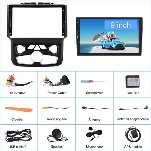Car Radio Stereo for Dodge Ram 2013-2019 1500 2500 3500 Built in Carplay/Android Auto 9 inch Head Unit 2G RAM 32G ROM with DSP BT GPS FM WiFi Automatic AC in Saudi Arabia