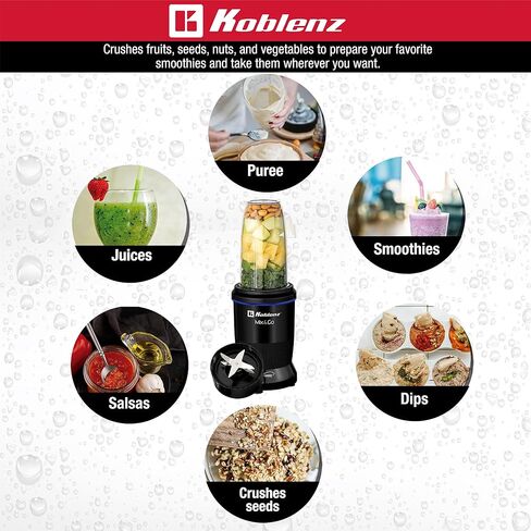 Koblenz Mix&Shake Blender, 20 oz Portable Blender, 600W Motor, Pulse, ON/OFF Functions, Stainless Steel Blades, Shakes, Sauces, Smoothie Maker, (1) 20 oz To-Go Bottle, Blue, MSKM-600 A in Kuwait