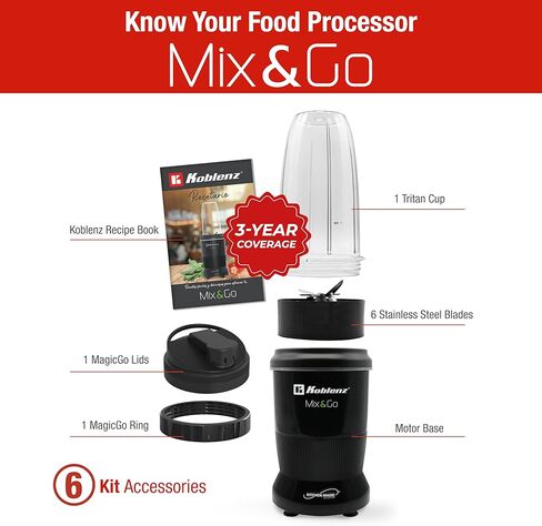 Koblenz Mix&Shake Blender, 20 oz Portable Blender, 600W Motor, Pulse, ON/OFF Functions, Stainless Steel Blades, Shakes, Sauces, Smoothie Maker, (1) 20 oz To-Go Bottle, Blue, MSKM-600 A in Kuwait