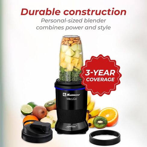 Koblenz Mix&Shake Blender, 20 oz Portable Blender, 600W Motor, Pulse, ON/OFF Functions, Stainless Steel Blades, Shakes, Sauces, Smoothie Maker, (1) 20 oz To-Go Bottle, Blue, MSKM-600 A in Kuwait