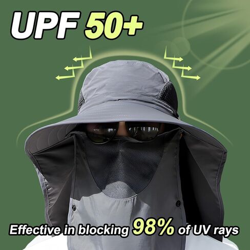 قبعة شمس عريضة مع رفرف للرقبة والوجه القابلة للإزالة - UPF 50+ حماية UV قبعة سفاري للرجال والنساء in Saudi Arabia