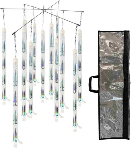 VIKETECH Offshore Holographic Fishing Dredge Teaser Marlin Tuna Mahi Wahoo | 12/24/36inch stainless bar, 7/13 drops, flash strips, 300lb mono & snap swivels, sailfish attractor, for saltwater trolling in Saudi Arabia
