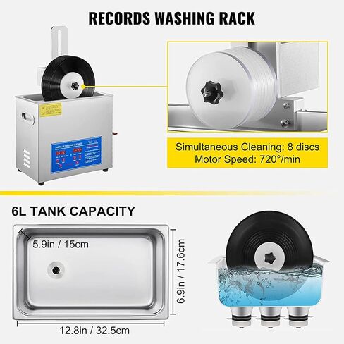 Ultrasonic Vinyl Cleaner 7-12 Inch 8 Records - Liftable Lp Record Cleaner with Drying Rack for Jewelry Watch - 40KHz 180W Commercial Ultrasonic Cleaner - Disc Washer - Vinyl Cleaning Machine in Saudi Arabia