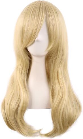 MapofBeauty 24 Inch/60cm Side Bangs Stylish Long Great Wavy Curly Cosplay Party Wig(Black) in Kuwait