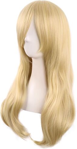 MapofBeauty 24 Inch/60cm Side Bangs Stylish Long Great Wavy Curly Cosplay Party Wig(Black) in Kuwait