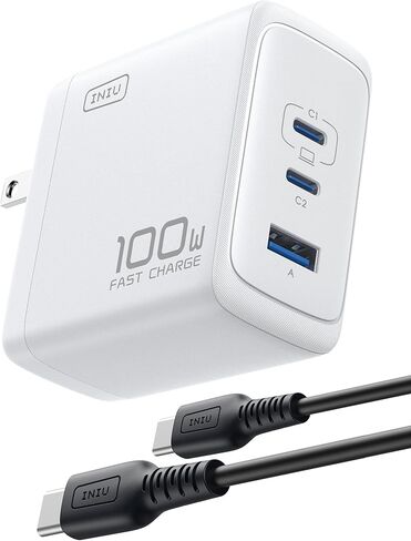 INIU 100W USB C Charger, 3-Port GaN Fast Charging Block with 5ft USBC Cable | 30% Smaller, Foldable Plug, GaN Tech, Multi Port, Travel Laptop Charger for MacBook Pro Air Neo, iPhone 17, Samsung, Dell etc in Saudi Arabia