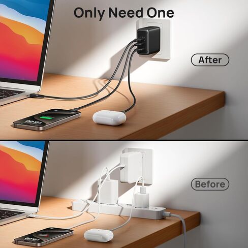INIU 100W USB C Charger, 3-Port GaN Fast Charging Block with 5ft USBC Cable | 30% Smaller, Foldable Plug, GaN Tech, Multi Port, Travel Laptop Charger for MacBook Pro Air Neo, iPhone 17, Samsung, Dell etc in Saudi Arabia
