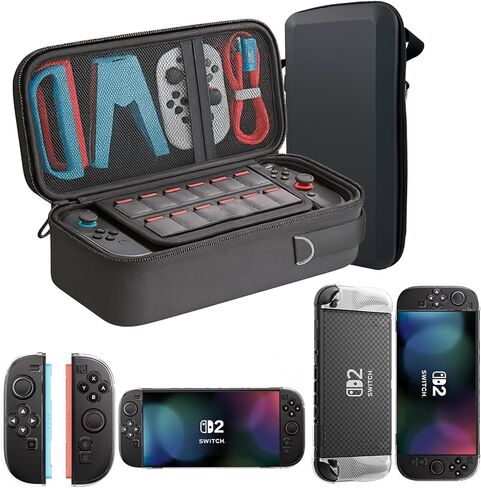 DUMVOIN Carrying Case for Nintendo Switch 2, Hard Shell Protector for Portable Travel, Huge Capacity Lightweight Game Bag for Switch 2 Accessories Console Dock,Charger, Holds 12 Game Cards (Black) in Saudi Arabia