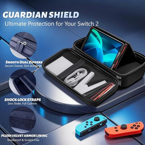 DUMVOIN Carrying Case for Nintendo Switch 2, Hard Shell Protector for Portable Travel, Huge Capacity Lightweight Game Bag for Switch 2 Accessories Console Dock,Charger, Holds 12 Game Cards (Black) in Saudi Arabia