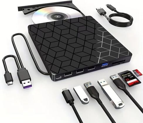 VVIA CDD DVD محرك أقراص CDD الخارجية ، Ultra Slim CD Burner USB 3.0 مع 4 منافذ USB وفتحات بطاقة TF/SD ، محرك الأقراص الضوئية لجهاز الكمبيوتر المحمول MAC ، PC Windows 11/10/8/7 Linux OS MacBook Pro/Air Desktop PC Player in Saudi Arabia