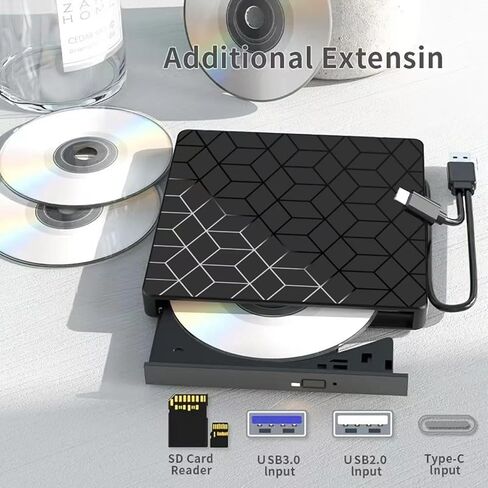 VVIA CDD DVD محرك أقراص CDD الخارجية ، Ultra Slim CD Burner USB 3.0 مع 4 منافذ USB وفتحات بطاقة TF/SD ، محرك الأقراص الضوئية لجهاز الكمبيوتر المحمول MAC ، PC Windows 11/10/8/7 Linux OS MacBook Pro/Air Desktop PC Player in Saudi Arabia